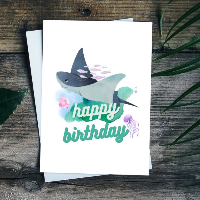 Manta Ray Printable Birthday Card - Ocean Birthday