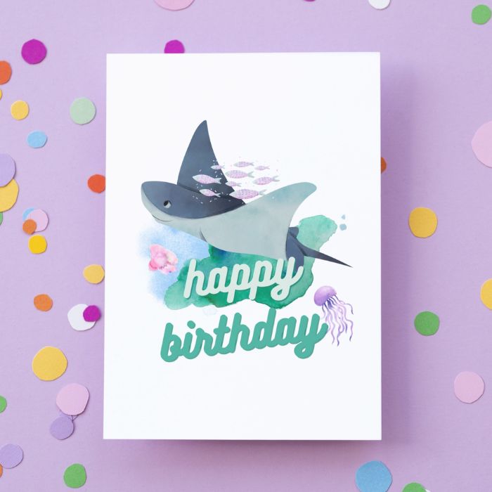 Manta Ray Printable Birthday Card - Ocean Birthday