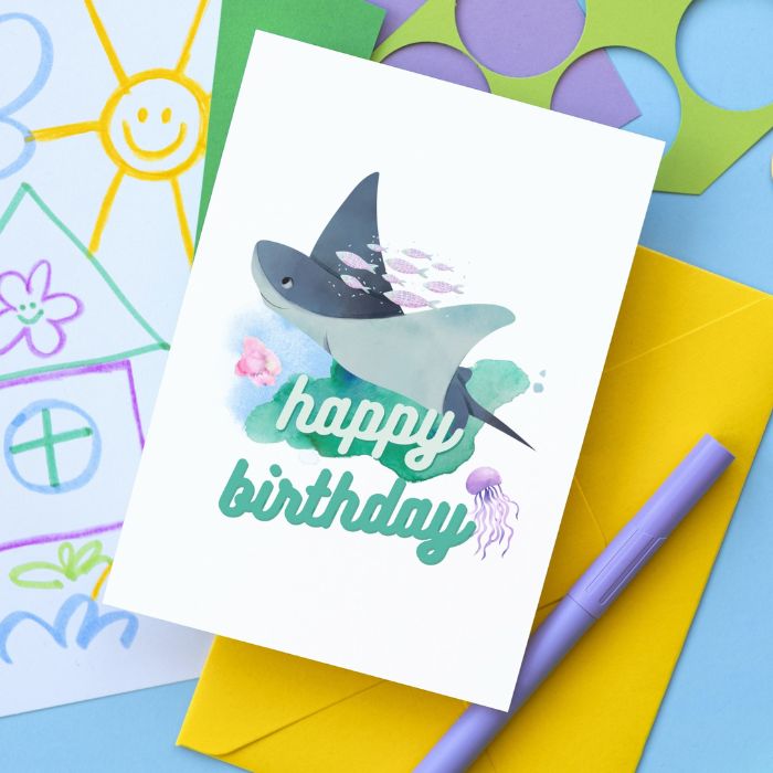 Manta Ray Printable Birthday Card - Ocean Birthday