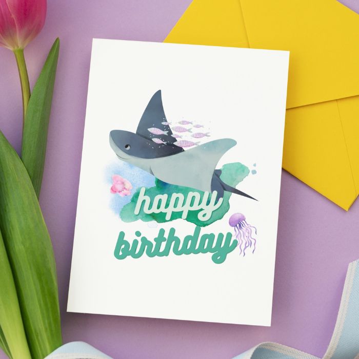 Manta Ray Printable Birthday Card - Ocean Birthday