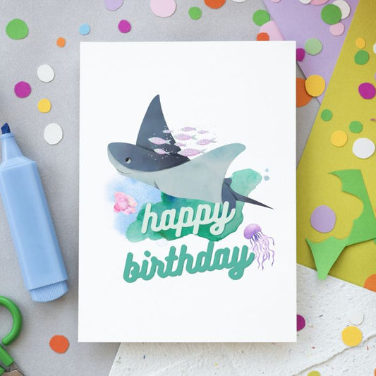 Manta Ray Printable Birthday Card - Ocean Birthday