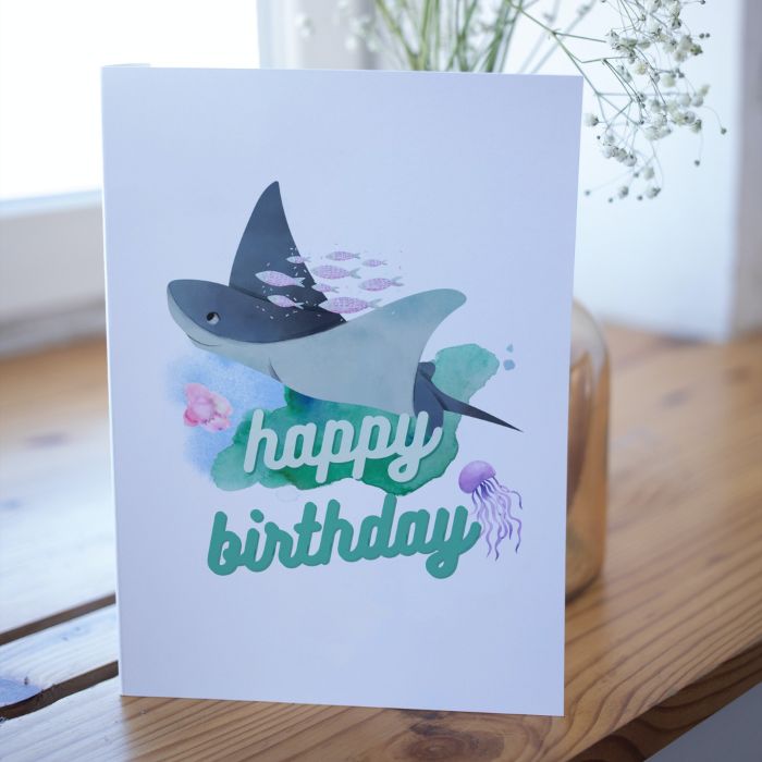 Manta Ray Printable Birthday Card - Ocean Birthday