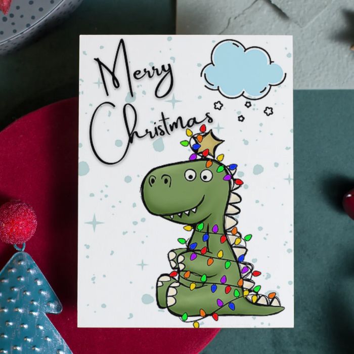 Rainbow LGBTQ Merry Christmas Card Tree Rex