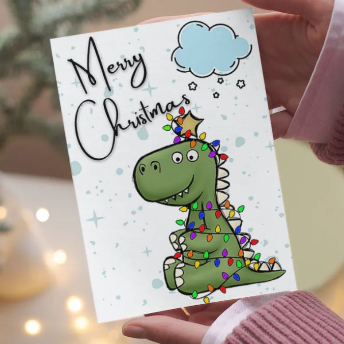 Rainbow LGBTQ Merry Christmas Card Tree Rex