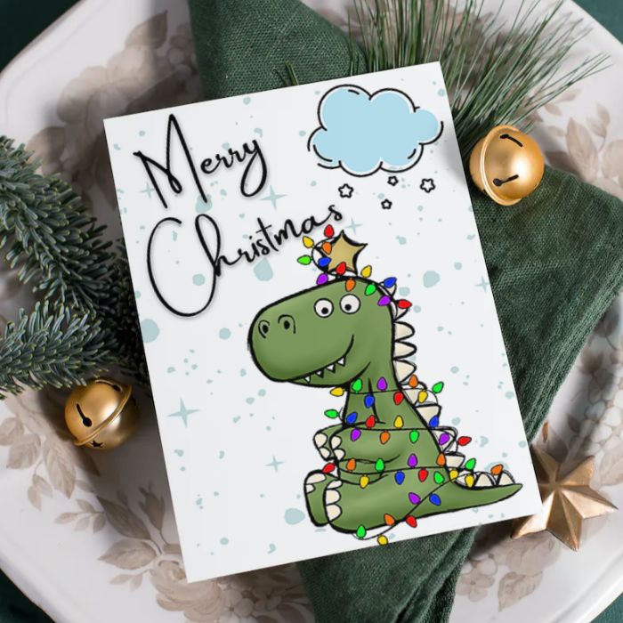 Rainbow LGBTQ Merry Christmas Card Tree Rex