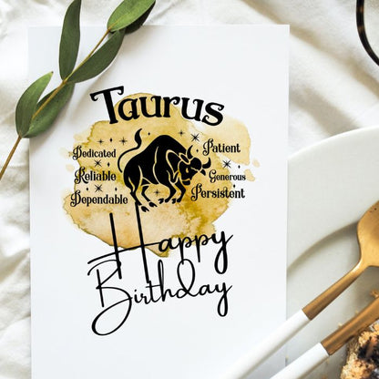 Taurus Printable Birthday Card