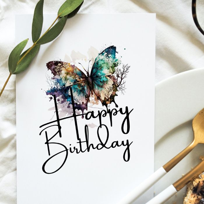 Teal Butterfly Printable Birthday Card