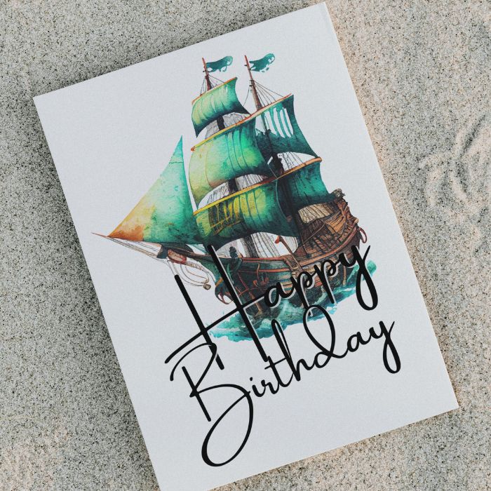 Vintage Ship Printable Birthday Card