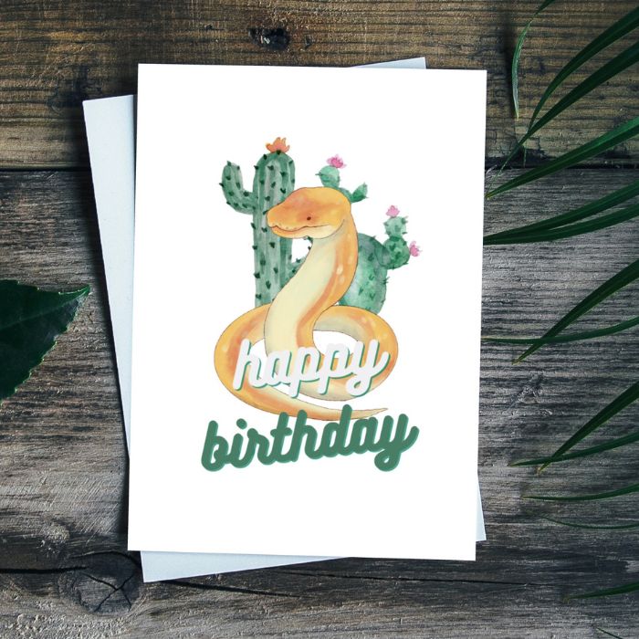 Desert Snake Printable Birthday Card - White Green