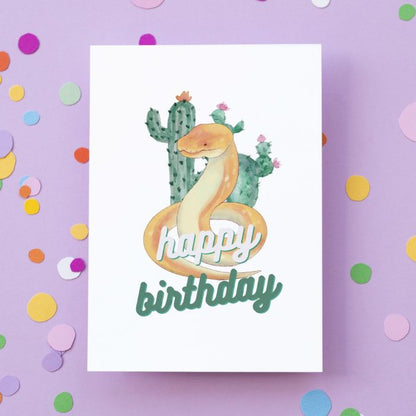 Desert Snake Printable Birthday Card - White Green