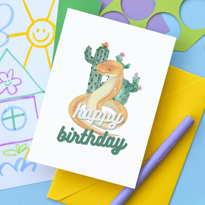 Desert Snake Printable Birthday Card - White Green