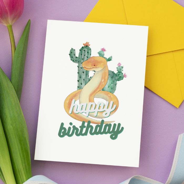 Desert Snake Printable Birthday Card - White Green