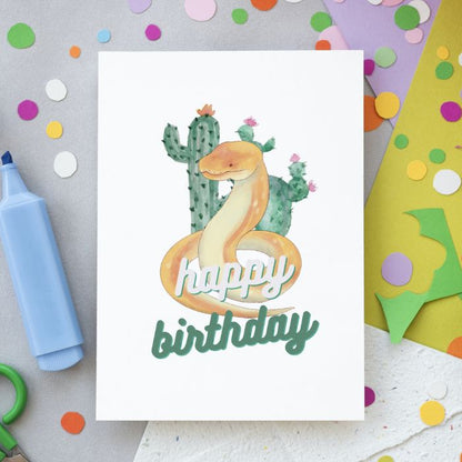 Desert Snake Printable Birthday Card - White Green