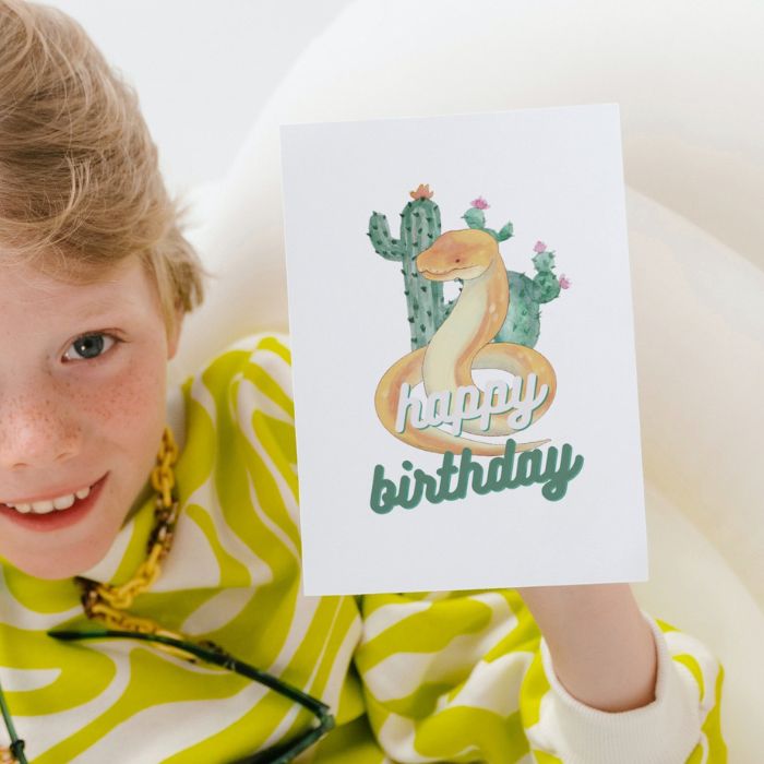 Desert Snake Printable Birthday Card - White Green