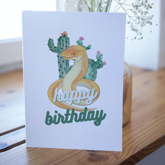 Desert Snake Printable Birthday Card - White Green