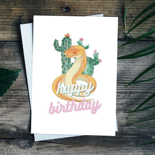 Desert Snake Printable Birthday Card - White Pink