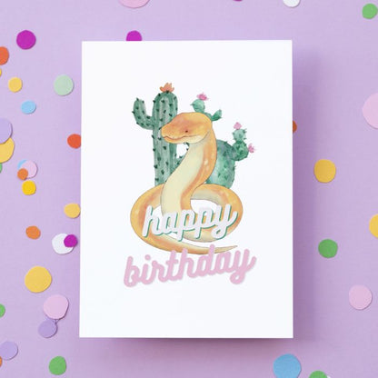 Desert Snake Printable Birthday Card - White Pink