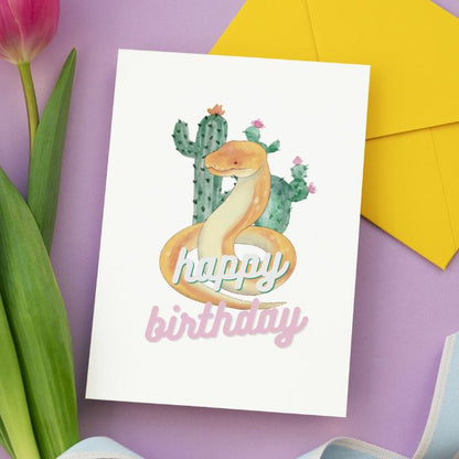 Desert Snake Printable Birthday Card - White Pink