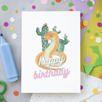 Desert Snake Printable Birthday Card - White Pink