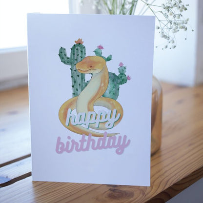 Desert Snake Printable Birthday Card - White Pink