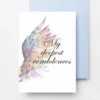 Printable condolence card featuring angel wings, expressing deepest sympathy and support during a difficult time.