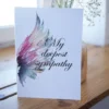 Printable condolence card featuring angel wings, expressing deepest sympathy and support during a difficult time.