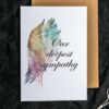 Printable condolence card featuring angel wings, expressing deepest sympathy and support during a difficult time.