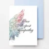 Printable condolence card featuring angel wings, expressing deepest sympathy and support during a difficult time.