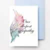 Printable condolence card featuring angel wings, expressing deepest sympathy and support during a difficult time.