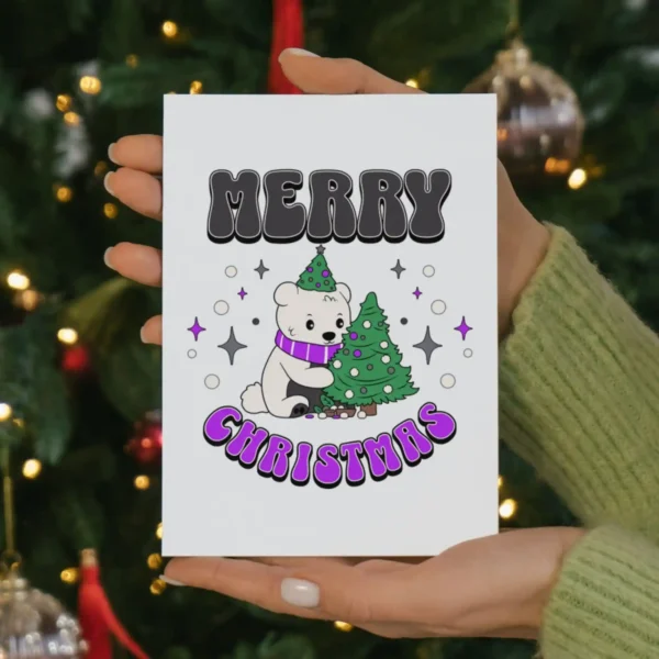 Merry Christmas card with a polar bear, designed for asexuals, perfect for printing and sharing holiday cheer.
