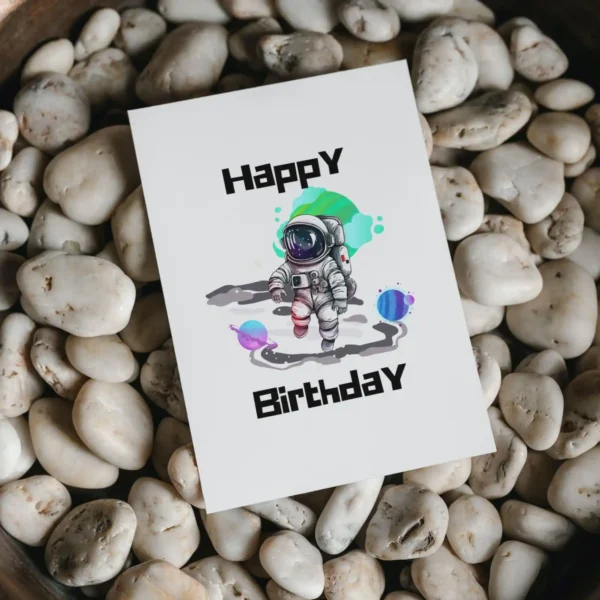 Astronaut birthday greeting card for children – digital design
