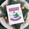 A bisexual Christmas card featuring a polar bear and a bright Christmas tree, perfect for sharing seasonal joy.