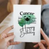 Printable Cancer birthday card featuring character traits on a green watercolor background representing the water element.