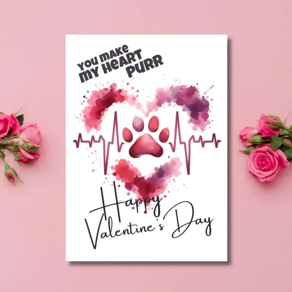 Printable Cat Paw Valentine's Day Card | Instant Download