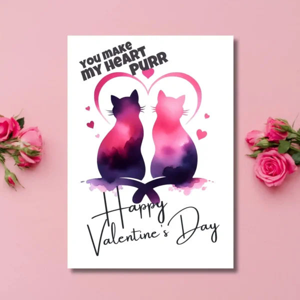 Printable Cat Love Valentine's Day Card | Instant Download