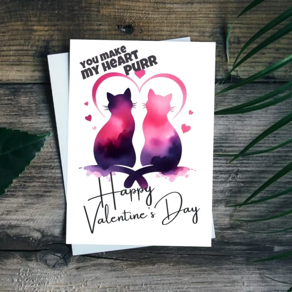 Printable Cat Love Valentine's Day Card | Instant Download