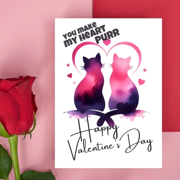 Printable Cat Love Valentine's Day Card | Instant Download
