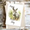 Watercolor illustration of a donkey on a Mother's Day greeting card, perfect for printing and sharing love.