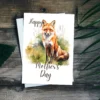 Beautiful watercolor red fox illustration on a Mother's Day card, perfect for a printable and thoughtful gift.