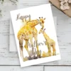 Watercolor illustration of a giraffe mom and baby for a Mother's Day card, featuring soft colors and a loving theme.