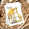 Heartwarming watercolor design of a giraffe and her young one, perfect for a Mother's Day card to celebrate moms.