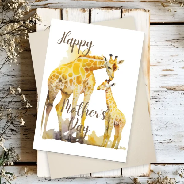 Printable Giraffe Mother's Day Card | Instant Download