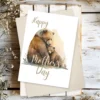 Watercolor illustration of a grizzly mother bear with her cub, perfect for a Mother's Day card.