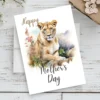 Beautiful watercolor illustration of a lioness on a Mother's Day card, perfect for celebrating moms in the wild.