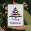 Printable nonbinary Christmas card featuring a colorful watercolor Christmas tree design.