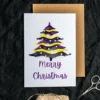 Watercolor Christmas tree illustration on a printable nonbinary Christmas card.