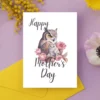 Charming printable Mother's Day card showcasing an owl and floral designs, a sweet way to honor mothers.
