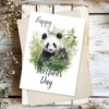 Adorable watercolor panda with leafy accents, ideal for a Mother's Day greeting card.