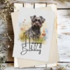 Affenpinscher birthday card in watercolor, featuring a joyful pup in a natural setting with a "Happy Birthday" note.