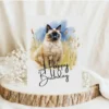 Delightful watercolor Balinese cat birthday card, featuring a natural backdrop and a joyful "Happy Birthday" message.